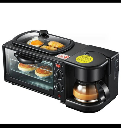 🥞☕ Machine à Petit-Déjeuner 3 en 1 – Four Grille-Pain + Poêle + Cafetière