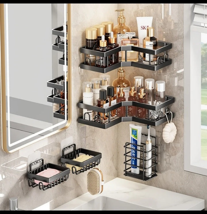 🚿 Organisateur de Salle de Bain 5 en 1 – Caddy de Douche Mural en Métal (Sans Perçage)