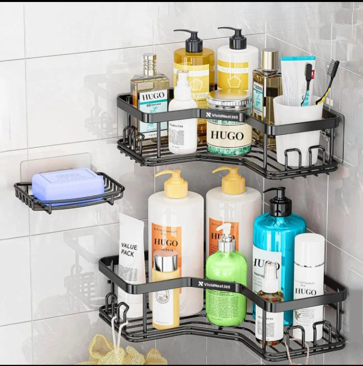 🚿 Organisateur de Salle de Bain 5 en 1 – Caddy de Douche Mural en Métal (Sans Perçage)