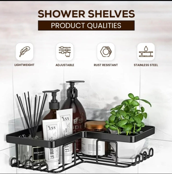 🚿 Organisateur de Salle de Bain 5 en 1 – Caddy de Douche Mural en Métal (Sans Perçage)