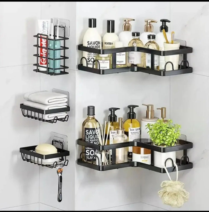 🚿 Organisateur de Salle de Bain 5 en 1 – Caddy de Douche Mural en Métal (Sans Perçage)