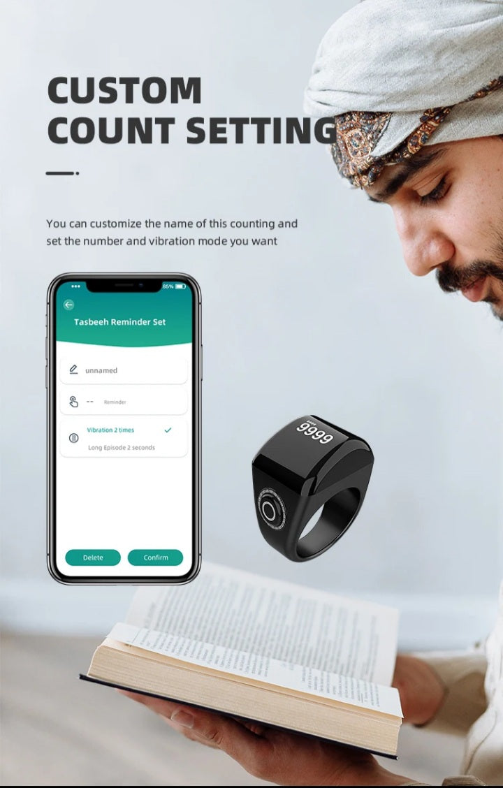 📿 Bague Compteur Tasbeeh Zikr Électronique – Avec Rappel Azan